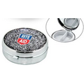 Round Metal Pill Box w/ Mirror And Glittery Cover